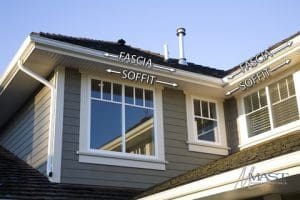 Image of a House with the Fascia and Soffits Labeled